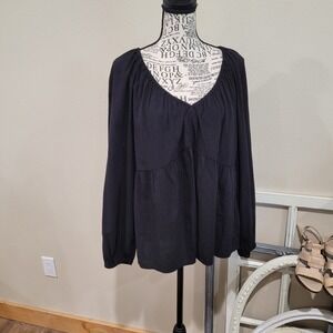Old Navy Womens SZ Lg. Black V neck, Boho Peasant babydoll style top, lg. Sleeve